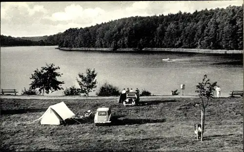 Ak Mölln im Herzogtum Lauenburg, Lütauer See mit Zeltplatz