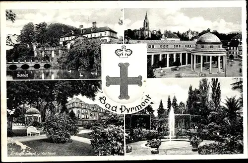 Ak Bad Pyrmont in Niedersachsen, Brunnenplatz, Palmengarten, Kurhaus, Schloss