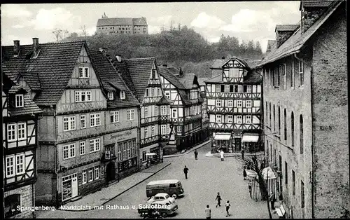 Ak Spangenberg in Hessen, Marktplatz, Rathaus, Schlossberg, Fachwerkhäuser