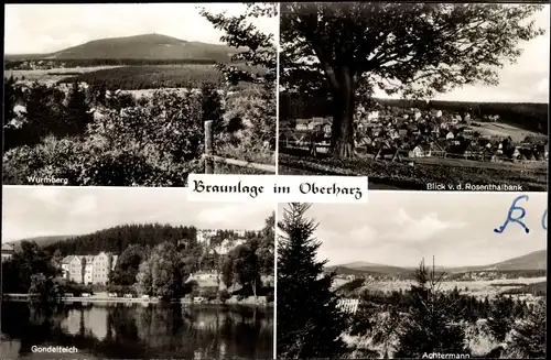 Ak Braunlage im Oberharz, Achtermann, Gondelteich, Wurmberg, Blick von der Rosenthalbank