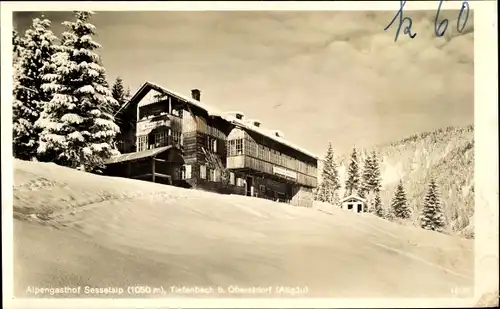 Ak Tiefenbach Oberstdorf im Oberallgäu, Alpengasthof Sesselalp, Winteransicht