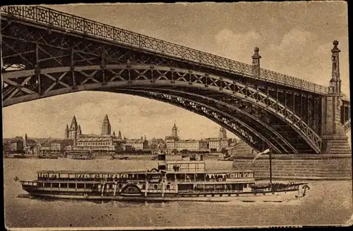 Ak Mainz am Rhein, Straßenbrücke, Rheindampfer