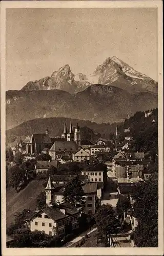Ak Berchtesgaden in Oberbayern, Ort mit Watzmann