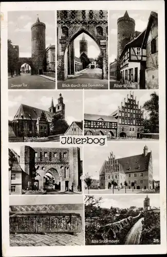 Ak Jüterbog Brandenburg, Zinnaer Tor, Blick durch das Dammtor, Alter Winkel, Tetzelkasten, Rathaus