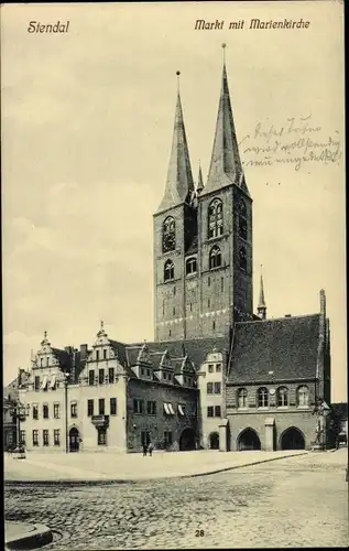 Ak Stendal in der Altmark, Markt mit Marienkirche