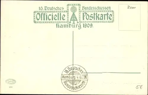 Ak Hamburg, 16. Deutsches Bundesschießen 1909, Festhalle, Arch. Bauder