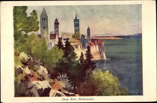 Künstler Ak Rab Arbe Kroatien, Blick auf die Stadt