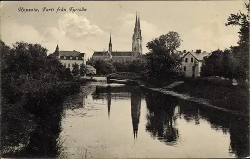 Ak Uppsala Schweden, Parti fran Fyrisan, Kirche