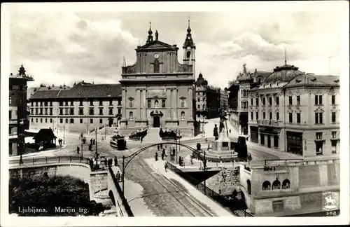 Ak Ljubljana Laibach Slowenien, Marijin trg., Straßenpartie, Brücke