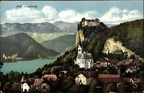 Ak Bled Veldes Slowenien, Blick auf den Ort, Burg, Kirche