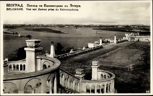 Ak Belgrad Serbien, Vue sur Zemun prise du Kalemegdane, Terrasse, Fluss