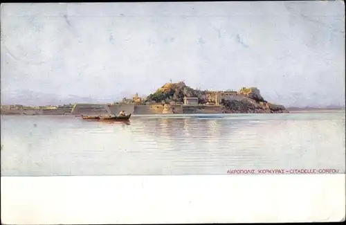 Ak Korfu Griechenland, Blick zur Insel und Zitadelle
