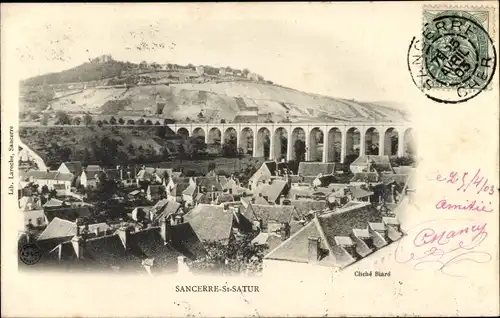 Ak Sancerre Saint Satur Cher, Vue generale, viaduc