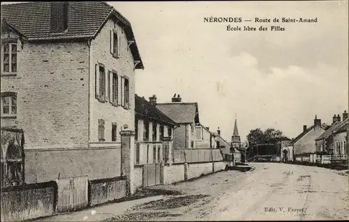 Ak Nérondes Cher, Route de Saint Amand, Ecole libre des Filles