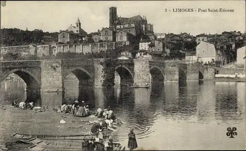 Ak Limoges Haute Vienne, Pont Saint Etienne, Wäscherinnen am Ufer