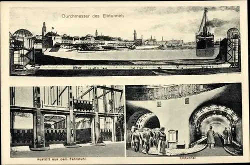 Ak Hamburg Mitte Altstadt, Elbbrücke, Fahrstuhl, Ebltunnel