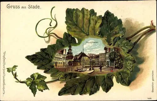 Präge Weinblatt Litho Stade in Niedersachsen, Fischmarkt