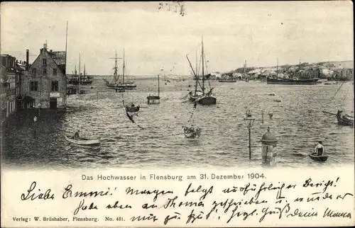 Ak Flensburg in Schleswig Holstein, Hochwasser 1904, Litfaßsäule