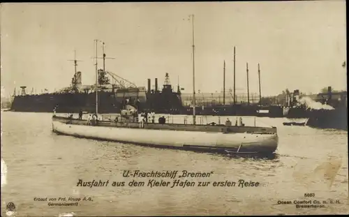 Ak Deutsches U Boot, U Bremen, Unterseeboot, Ausfahrt aus den Kieler Hafen, NPG 5683