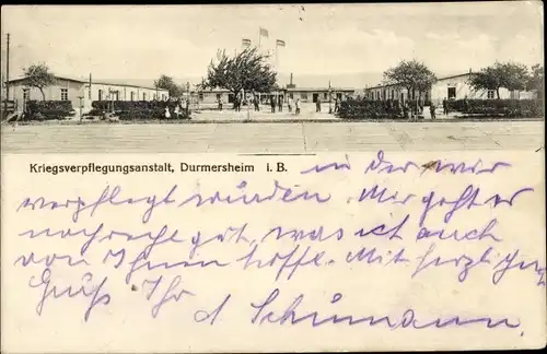 Ak Durmersheim in der Oberrheinischen Tiefebene, Blick zur Kriegsverpflegungsanstalt
