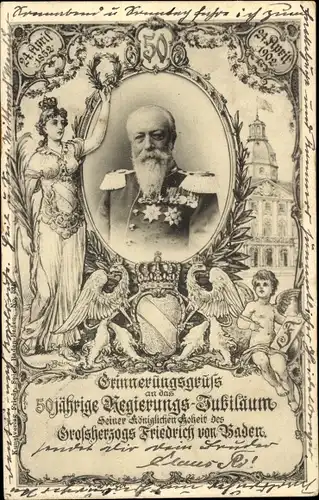 Ak Großherzog Friedrich von Baden, 50jh Regierungsjubiläum, Portrait