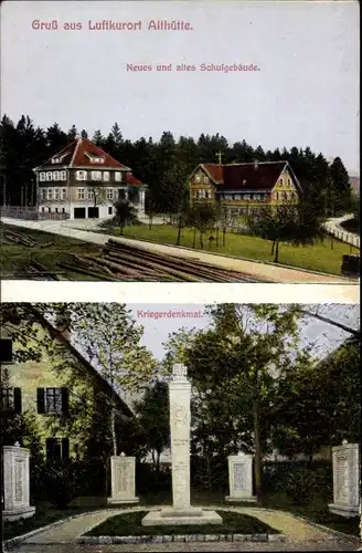 Ak  Althütte Baden Württemberg, Neues und altes Schulgebäude, Kriegerdenkmal
