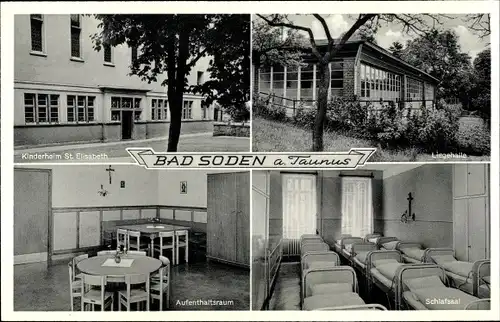 Ak Bad Soden am Taunus Hessen, Kinderheim Sankt Elisabeth, Liegehalle, Schlafsaal