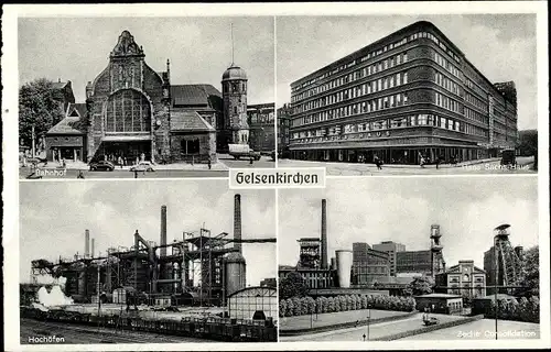 Ak Gelsenkirchen im Ruhrgebiet, Bahnhof, Hans Sachs Haus, Zeche Consolidation, Hochöfen