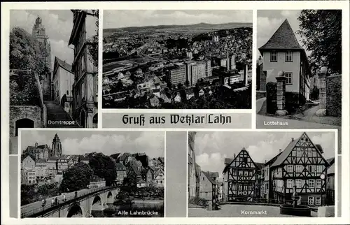 Ak Wetzlar an der Lahn, Totale, Lottehaus, Kornmarkt, Lahnbrücke, Domtreppe