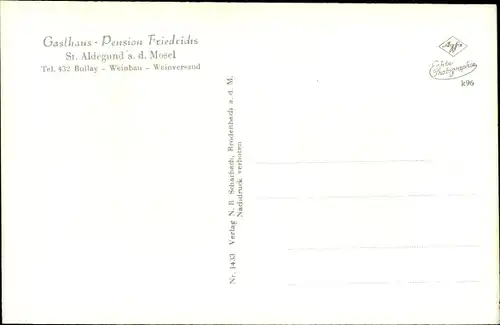 Ak Sankt Aldegund an der Mosel, Totale, Dampfer, Gasthof Friedrichs