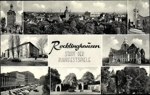 Ak Recklinghausen, Engelsburg, Totale, Rathaus, Stadthaus, Kirche