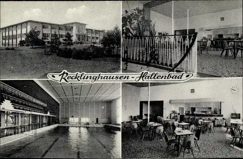 Ak Recklinghausen im Ruhrgebiet, Hallenbad, Aufenthaltsraum, Schwimmbecken