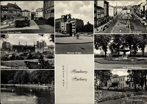 Ak Hamburg Harburg, Bremer Straße, Außenmühlenteich, Café Lindtner, Schwarzenberg