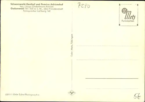 Ak Ödenwald Loßburg im Schwarzwald, Schwarzwaldgasthof Adrionshof, Hugo Göckelmann-Adrion