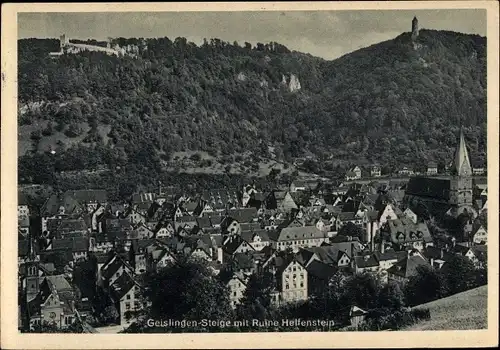 Ak Geislingen an der Steige, Gesamtansicht, Ruine Helfenstein