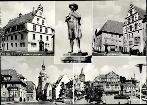 Ak Herford in Nordrhein Westfalen, Otto-Weddigen-Haus, Leineweber, Neuer Markt, Radewiger Kirche