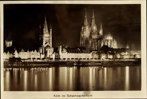 Ak Köln am Rhein, Rheinpartie bei Nacht, Dom