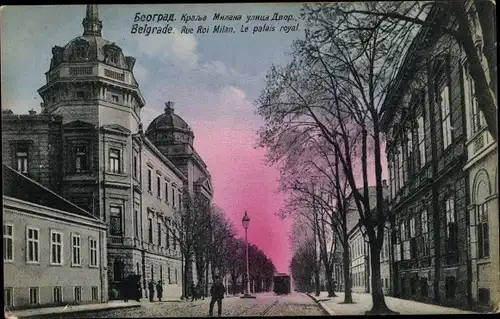 Ak Belgrad Beograd Serbien, Rue Roi Milan, Le palais royal