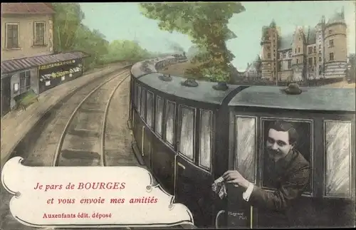 Ak Bourges Cher, Mann im Zug, Abschied, Bahnsteig, Reise