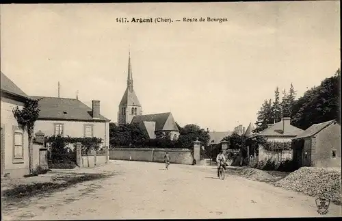 Ak Argent Cher, Route de Bourges, Eglise