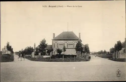 Ak Argent Cher, Place de la Gare, Cafe Restaurant