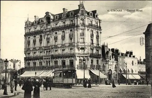 Ak Limoges Haute Vienne, Central Hotel, Straßenbahn