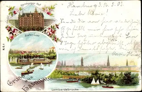 Litho Hamburg, Hamburger Hof, Alsterlust, Lombardsbrücke