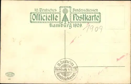 Künstler Ak Hamburg Mitte, Hauptportal Architekt Baumeister Göbel, 16. D. Bundesschießen 1909