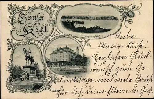Ak Hansestadt Kiel, Kaiser-Wilhelm-Denkmal, Schloss, Totalansicht