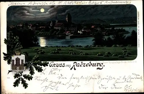 Mondschein Litho Ratzeburg im Herzogtum Lauenburg, Gesamtansicht