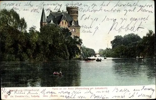 Ak Hamburg Nord Uhlenhorst, Partie an der Alster, Wentzelburg am Justusteich