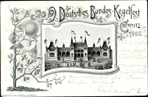 Passepartout Ak Chemnitz Sachsen, 9. Dt. Bundeskegelfest 1900