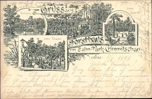 Litho Crimmitschau in Sachsen, Forsthaus im Sahn Park