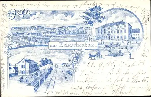 Litho Deutschenbora Nossen Sachsen, Bahnhof, Gasthof